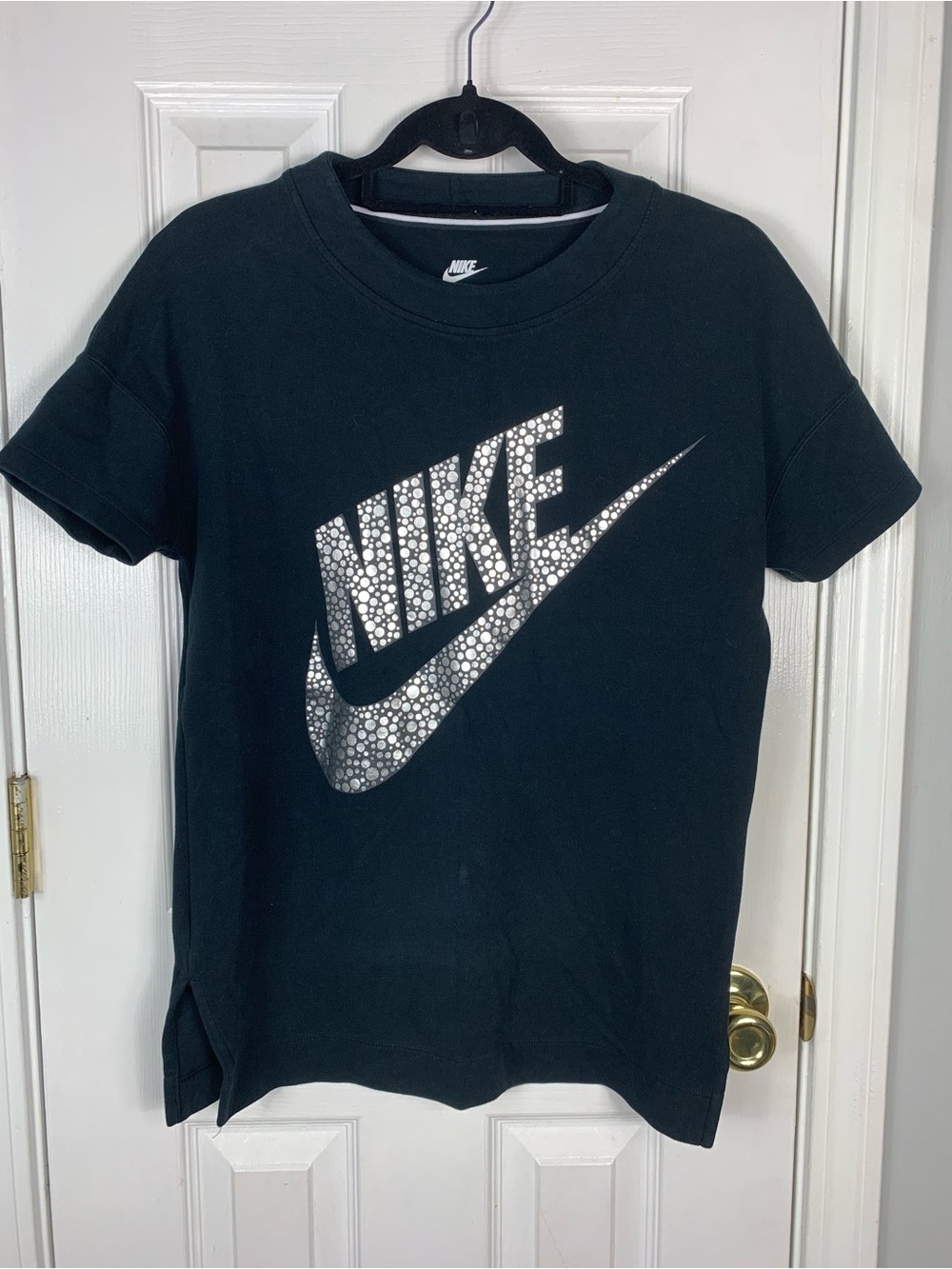 Nike Black Short Sleeve Tee with Silver Dot Logo Womens Size Small
